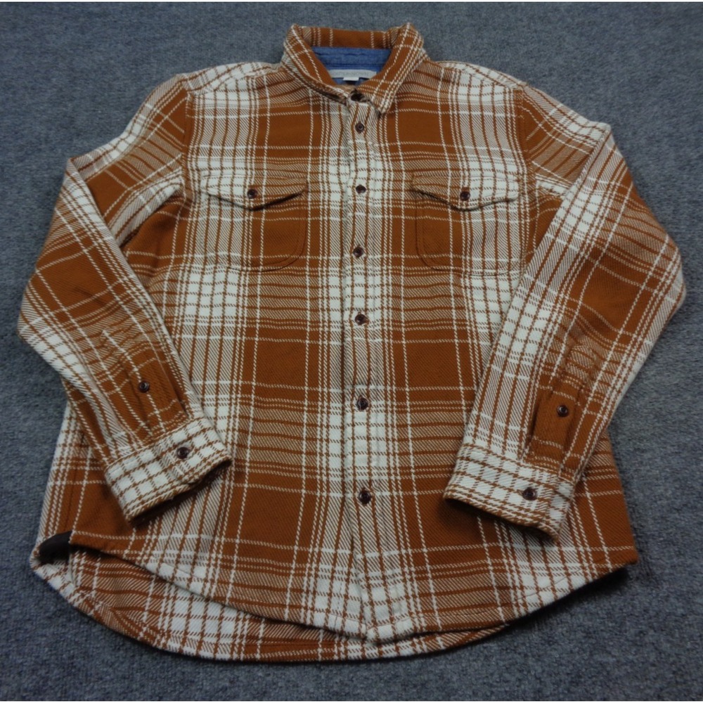 Outerknown Blanket Shirt Mens Large L Brown Plaid Heavy Organic Cotton Shacket